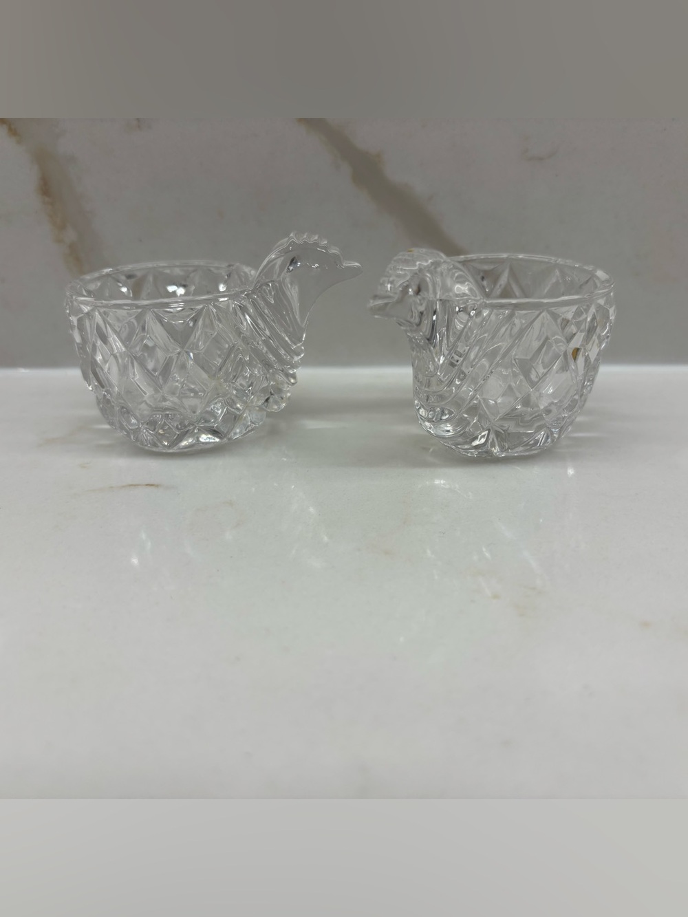 Pair of Vintage Ramson Crystal Clear Glass Chicken Egg Cups or Salt Cellars